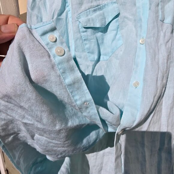 CK Calvin Klein XL Sized Aqua Linen Long Sleeved Shirt. - Picture 2 of 9